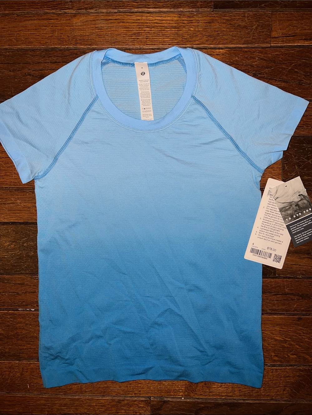 Lululemon Blue Ombre Swiftly Short Sleeve Race Length Tee Size 4 NWT
